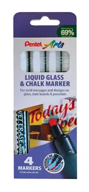 Pentel Semi-Permanent Wet-Erase Liquid Glass & Chalkboard Marker White Pack of 4
