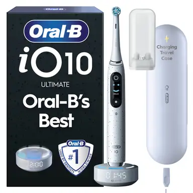 Oral-B iO10 Electric Toothbrush, Charging Travel Case, Oral-B's Best, 7 modes, AI 3D Tracking, Sense Smart Charger, 3h Magnetic Fast Charger, Interactive Color Display, Starlight White