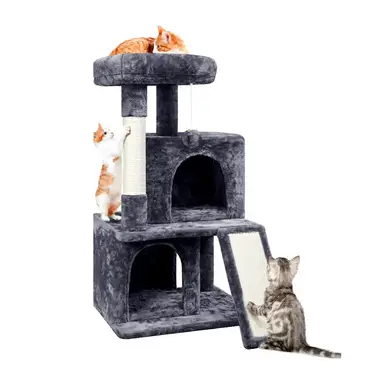 Yaheetech Kratzbaum, Stabiler Katzenbaum, 91 cm mit 2 Häusern, Sisal-Kratzstangen und Kuschelball, Kletterbaum für Katzen