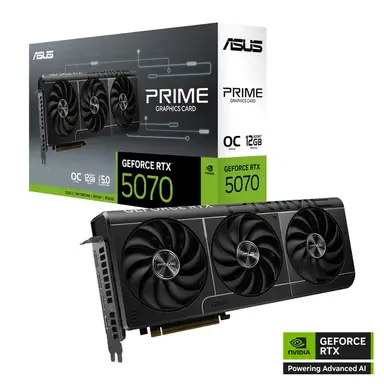 ASUS Prime GeForce RTX 5070 12 GB GDDR7 OC Edition Gaming-Grafikkarte (NVIDIA Blackwell-Architektur und DLSS 4, 2,5-Slot-Design, SSFF, PCIe 5.0, 3x DisplayPort 2.1b, 1x HDMI 2.1b, PRIME-RTX5070-O12G)