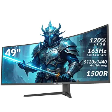 CRUA 49" Bezel-Less 5K DFHD 5120x1440 165Hz Ultrawide Curved Gaming Monitor | 32:9 Immersive 1500R Screen, RGB Breathing Light, Height Adjustable Stand, 120% sRGB HDR, AMD FreeSync, HDMI 2.1/DP 1.4, VESA Mount – Ideal for Gaming/Content Creation/Home Office (Black)