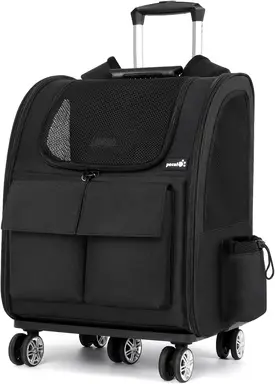 Pecute sac à dos pour animaux de compagnie roulant, sac à dos pliable pour animaux de compagnie avec chariot amovible, sac à dos multifonction pour animaux de compagnie avec 5 roues améliorées, sac à dos pour animaux de compagnie respirant avec roues pour le voyage des chats et des chiots.