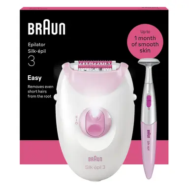 Braun Silk-épil 3 3-202, Corded Epilator for Hair Removal, Weeks of Smooth Skin, Raspberry