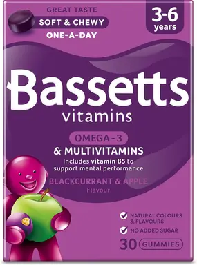 Bassetts Vitamins Blackcurrant & Apple Vitamins Omega-3 & Multivitamins 30 Gummies 3-6 Years