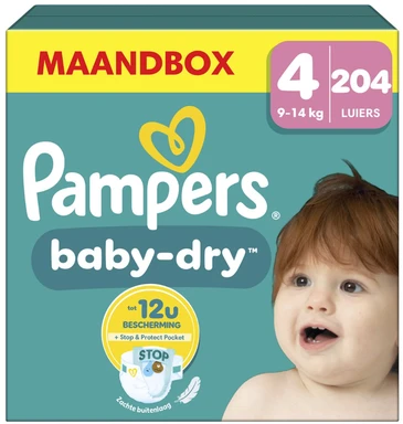 Pampers Baby-Dry Luiers Maat 4 – 204 Luiers (Maandbox)
