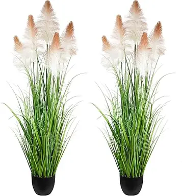 Artificial 60" Greenery Floor Plants with Reed Flowers-2pcs