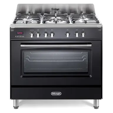 DeLonghi DVRS916-DF/BL 90cm Dual Fuel Range Cooker, Gloss Black, A Rated