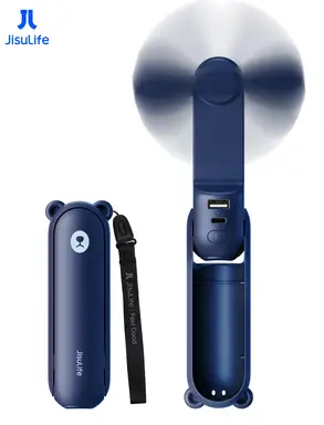 Jisulife Handventilator Life8 - Mini Tragbarer USB-Ventilator mit Powerbank-Funktion 2000 mAh und Taschenlampe – Blau