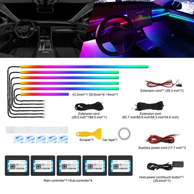 Dreamcolor Acrylic Interior Car LED Strip Light with Wireless APP, RGB 6 in 1 with 175 inches 593 LEDs Fiber Optic Strip Lights for Car, Dynamic Chasing Music Sync Neon Car Ambient Lighting Kits