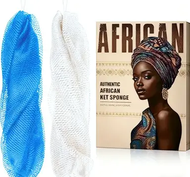 personal care-african net sponge kit-90g-lake blue+white-with string