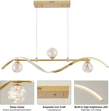 Homary 4-flammige Dimmbar Kücheninsel Beleuchtung, Gold Esszimmer Leuchte über Tisch Lineare LED Kronleuchter Inselbeleuchtung für Küche