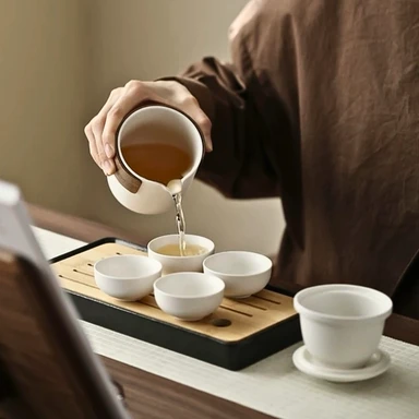 Tea Story Portable Travel Tea Set [1 Pot + 4 Cups] - Compact Ceramic Jingdezhen Set with Carry Case, Lightweight & Leak-Proof