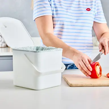 Minky 3.5L Caddy, Kitchen Food Waste Caddy, Recycle Bins for Kitchen, Multipurpose Storage Caddy, Removable Bag Retention Ring & Sturdy Handle, White, Made in the UK