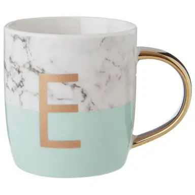 Frosted Deco Marble EFFECT and Pastel Green Monogram Mug， E