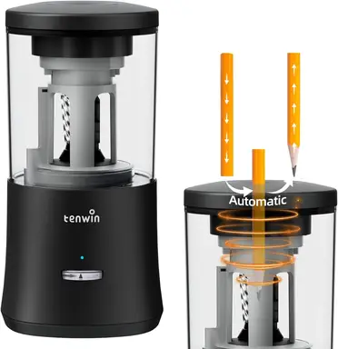 tenwin Electric Pencil Sharpener, Fully Automatic Pencil Sharpener for 6-8mm Colored Pencils, Hands-Free Rechargeable Sharpener, Fast Sharpening, No Uneven Tips, Also for Short Pencils, Black