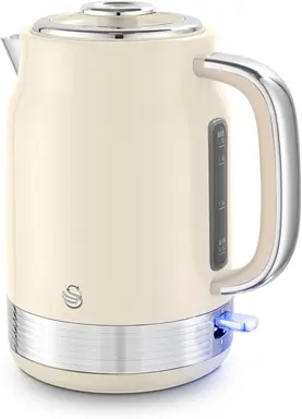 Swan Retro Revive Jug Kettle, 1.7L, Rapid Boil, Easy Pour, 3KW, Vintage, Coated Stainless Steel, Cream with Chrome Accents - SK19025C