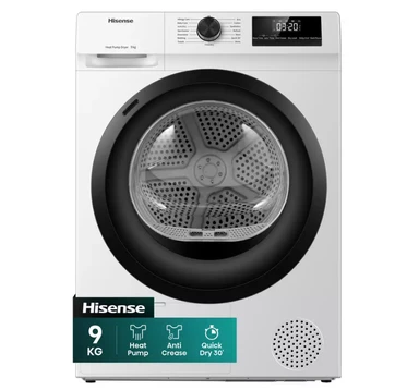 Hisense 1 Series Anti Crease DH1Q902BW2 9kg Heat Pump Tumble Dryer - White - A++