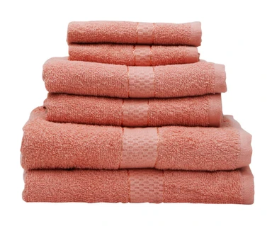 Thread & Loom Towel Set 2 x Bath Towels, 2 x Hand Towels, 2 x Face Cloths Peach Pink
