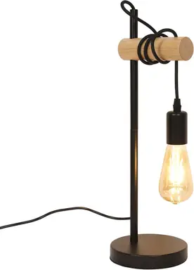 Goeco Retro Lesetischlampe Holz & Metall Nachttischleuchte E27 LED 10W Max für Büro Schlafzimmer Schwarz (Ohne Leuchtmittel)