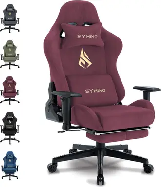 Symino Gaming-Stuhl, atmungsamer Bürostuhl aus hochwertigem Stoff, weich wie Fell, ergonomischer PC-Stuhl, verstellbarer und drehbarer Schreibtischstuhl mit Fußstütze, rot