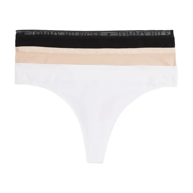 Tommy Hilfiger LOGO LACE PACK LACE 3P THONG Black/White/Misty Blush XS