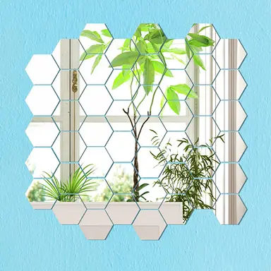 12pcs PVC mirror-finish hexagonal stickers, can be spliced ​​together, artistic decoration.16*18.4cm