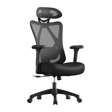 SONGMICSHOME Bürostuhl, ergonomischer Schreibtischstuhl, Computerstuhl, Netzstuhl, verstellbare Lendenstütze und Kopfstütze, höhenverstellbar, schwarz