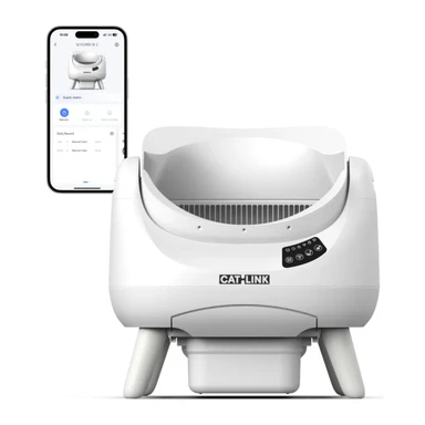 Catlink, offene, intelligente Katzentoilette mit automatischer Reinigungsfunktion, für mehrere Katzen, mehrfachem Schutz, inklusive Einweg-Innenbeutel und rutschfestem Unterlegpad, minimalistisch weiß, 59,2 cm x 58,5 cm x 53,4 cm