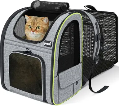 Pecute Erweiterbarer Katzenrucksack für Katzen und kleine Hunde bis 7,7 kg mit atmungsaktivem Mesh