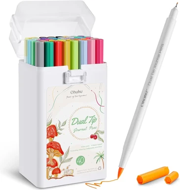 Ohuhu Künstlermarker mit Doppelspitze - 40 Farben, Pinzelpen & Feinliner für Journaling und Kunstprojekte, Neujahr-Angebot, Top-Geschenkideen