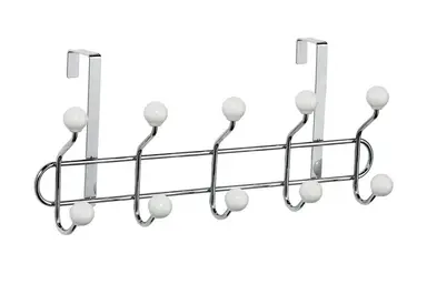 Essentials by Premier Over Door Hanger With White Ceramic Balls, Durable Metal Frame With Multiple Hooks For Bags Or Towels