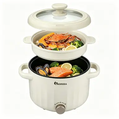 IAGREEA Mijoteuse, 1000 W, 2,6 L, petite marmite avec panier vapeur - 2 réglages manuels, cuiseur électrique antiadhésif pour ramen, soupe, nouilles, steak, porridge, cuisson rapide, avec contrôle de la température