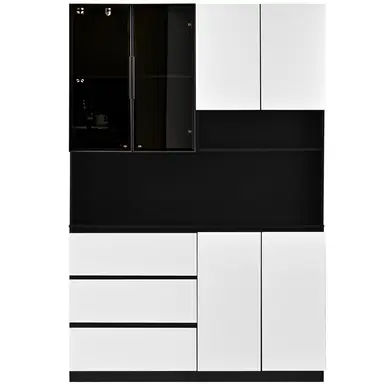 Keukenkast met Ledverlichting, 3 Lades, 6 Deuren, Planken, Wit Zwart