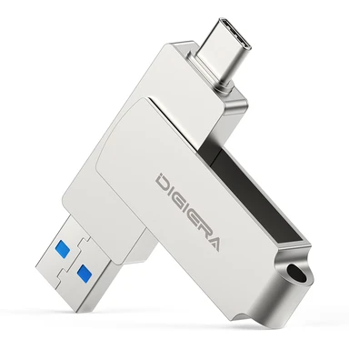 DigiEra USB Flash Drive – 128GB, USB 3.2 Dual Interface (USB-A & Type-C), 500MB/s High-Speed Read, 360° Swivel Design, Compact Metal Body (LUS320)