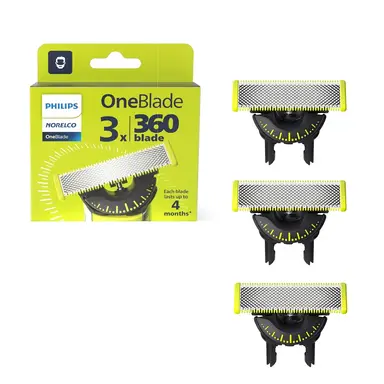Philips OneBlade Original 360 Replacement Blades for Face, Compatible with all OneBlade and Pro Electric Shaver & Trimmers, 3 Pack