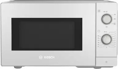 Bosch FFL020MW0 Serie 2 Freistehende Mikrowelle, 26 x 44 cm, 800 W, Drehteller 27 cm, Türscharnier links, AutoPilot 7 mit 7 Automatikprogrammen, Reinigungshilfe, LED-Touch-Display, Weiß [Energieeffizienzklasse B]