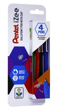 Pentel iZee Ballpoint 1.0mm Assorted Colours Pack of 4
