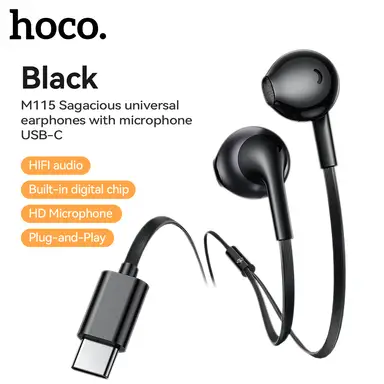 M115 Sagacious USB-C Universal Earphones with Microphone - Black