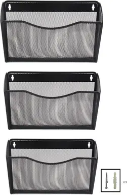 Senhoglb 3 Pocket Landscape A4 Mesh Wall File Holder，Black, New Year Sale , Top gift picks