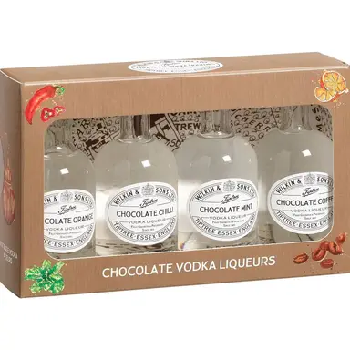 Miniature 4 Bottle Chocolate Vodka Liqueurs Box 25% ABV 200ml