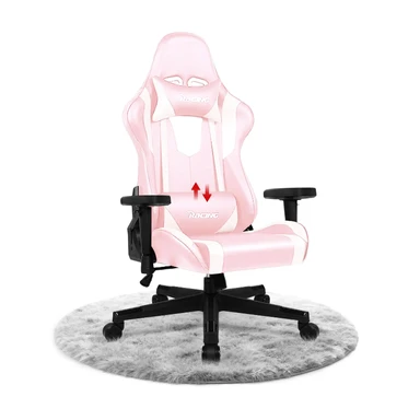 Ergonomischer Gaming-Stuhl mit verstellbarer Lendenstütze, Kopfstütze und Armlehne, rosa für Zuhause, Büro & Gaming, bis 150 kg belastbar, Wippstuhl