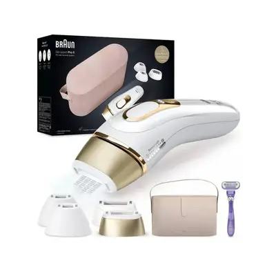 Braun IPL Silk-Expert Pro 5 PL5347 IPL, At Home Hair Removal Device with Vanity Case and 4 attachments, White/Gold