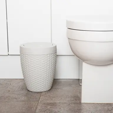 Addis 5L Rattan Style Bathroom Bin - Cream