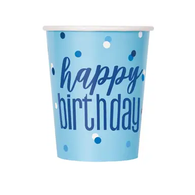 Unique Party Paper Cups, Glitz Blue, 266ml, 8 Pack