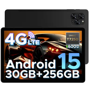 DOOGEE TAB G6 Tablet, 11 Zoll, Android Tablets, 30 GB RAM + 256 GB/2 TB Speicher, 8000 mAh + T7250 Octa‑Core, mit SIM‑Kartenfach, 4G LTE + 2 Lautsprecher + Widevine L1, Face ID, BT 5.0, 5G‑WLAN, GPS, Schwarz