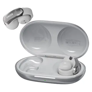 TALIX Ultra-Light Clip-On Wireless Earbuds,  4-Mic Clear Calls, 28H Battery, Fast Charge, Bluetooth 5.3, IPX4 Waterproof, Silicone Earhook, G1, Grey