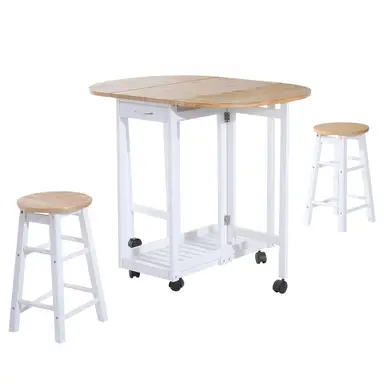 HOMCOM Bar Table & 2 Stools Foldable Portable Natural/White
