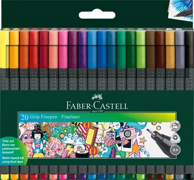 Faber-Castell Grip Finepen 0.4, Assorted Colours, Wallet of 20