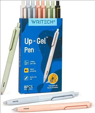 WRITECH Stylo gel pointe fine 0,5 mm, encre noire sans bavure ni transfert, clic silencieux, lot de 8 pour journal, croquis, notes, écriture fluide – Up-Gel