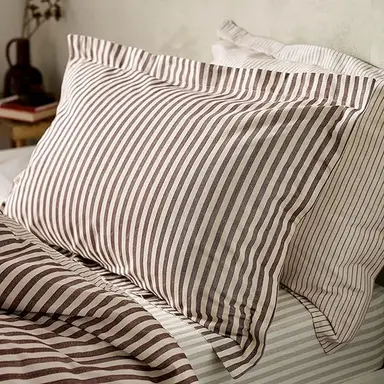 Yard Pillowcase Pair Hebden Narrow Stripe Beetroot